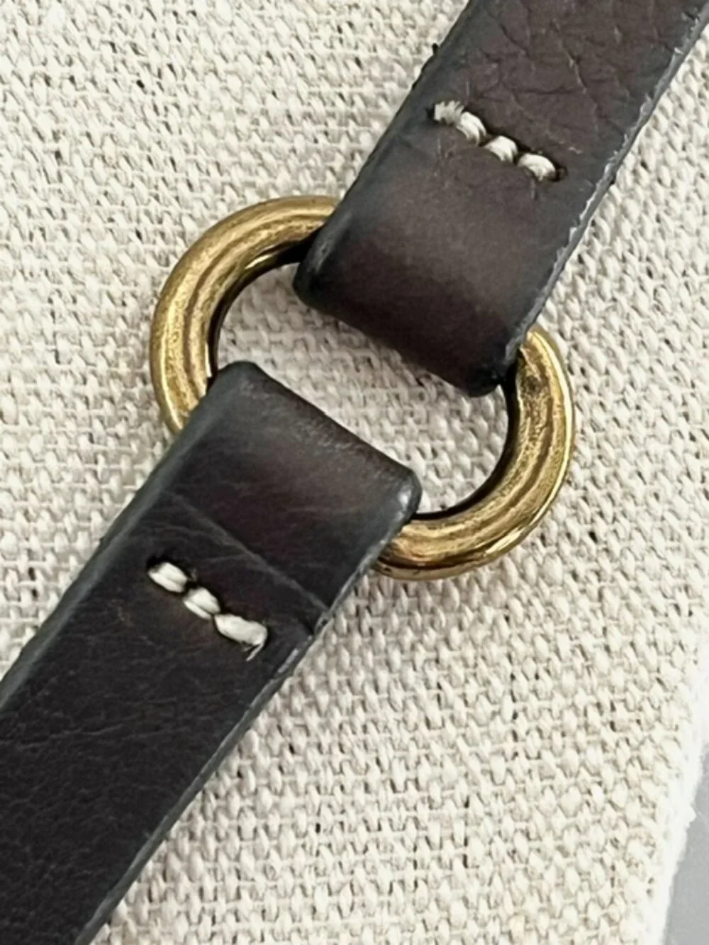 J. Crew Italian Leather Skinny Belt Brown Brass Tone Buckle Made in USA Small - Picture 3 of 7